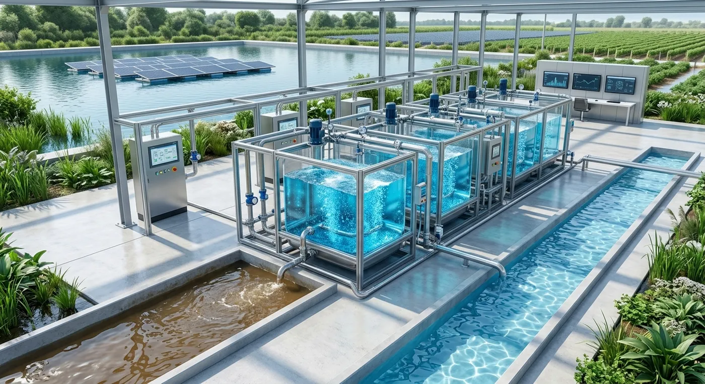 Vista de planta de tratamiento con recuperación de agua para reúso