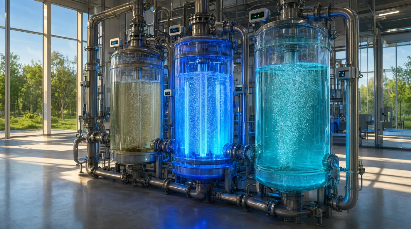 Reactores de tratamiento en línea, agua avanzando de turbia a clarificada